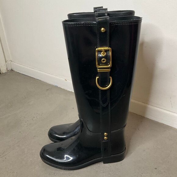 Coach Tasha Signature Gold Buckle Rain Boots - Picture 2 of 8